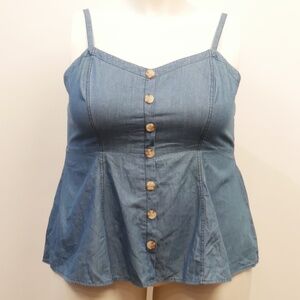 Torrid Plus Size 2X Chambray Cami Button-Up Peplum Shirt w/Adjustable Strap NWOT